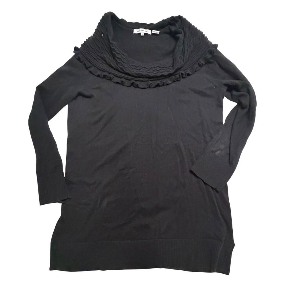 Eight Eight Eight Womens Black Cotton Ruffle Cowl Neck Tunic Sweater Large